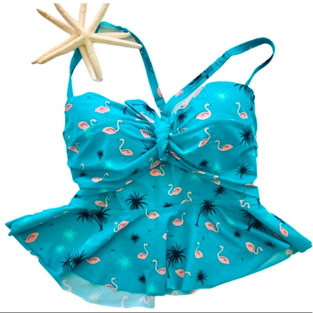 TORRID Teal PINK FLAMINGOS Tankini SWIM Top 2X